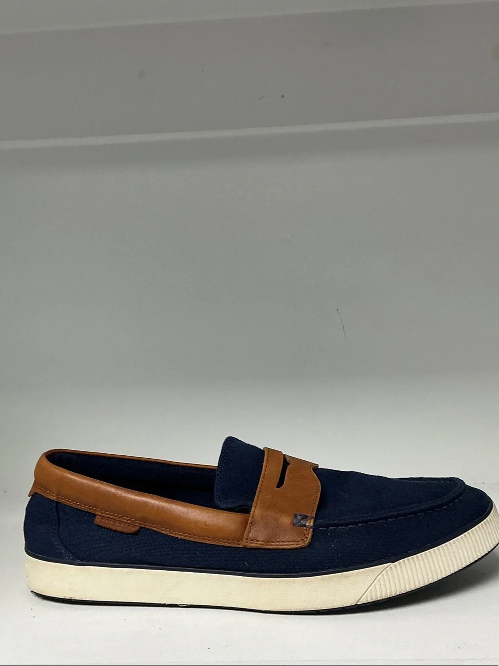 Cole Haan Navy and Brown Slip-On Penny Loafer
